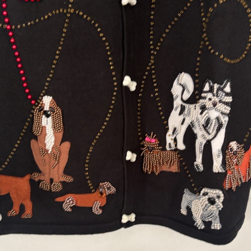 Quacker Factory Black Cardigan with Dog Embroidery - Picture 3 of 11